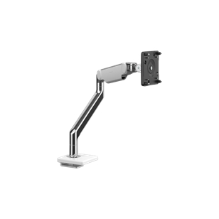 M2.1 Bras de support-écran, montage avec pince de bureau coulissante de 18 mm, aluminium poli avec bordure blanche