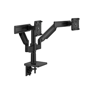 M/Flex Avec bras de moniteur M2.1 et glissière (2), support de bras double, montage avec pince en deux parties, noir avec finition noire