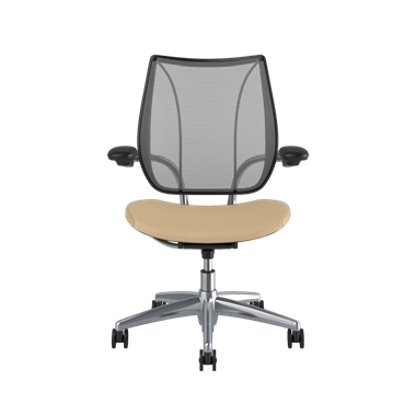 Fauteuil de bureau Liberty, dossier Pinstripe Silver, siège Ticinio Sand, cadre poli avec surpiqûres noires Picture 2