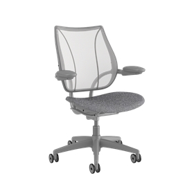 Fauteuil de bureau Liberty, dossier Pinstripe White, siège Remix 14 Cadre Argent avec surpiqûres argent